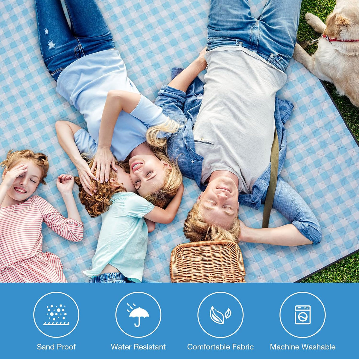 WILLOW WEAVE Large Picnic Blanket Waterproof,Outdoor Blanket - Blue