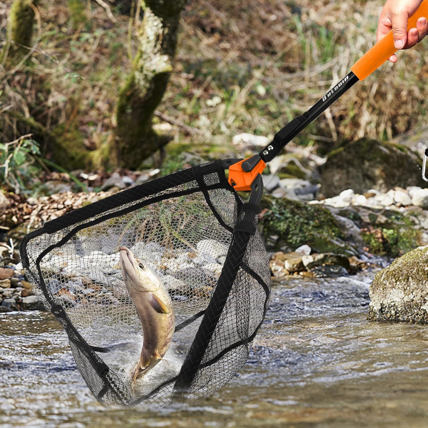 YVLEEN Floating Fishing Net Fish Landing Net - Upgraded Design Foldable & Lightweight Freshwater Fishing Landing Net, Ultra-Thin Rubber Fish Net Easy Catch and Release, Fishing Gifts for Men