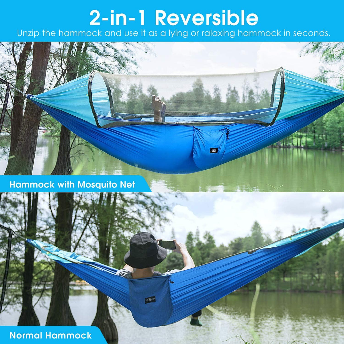 G4Free Large Camping Hammock for Outside with Mosquito Net 2 People Hammock