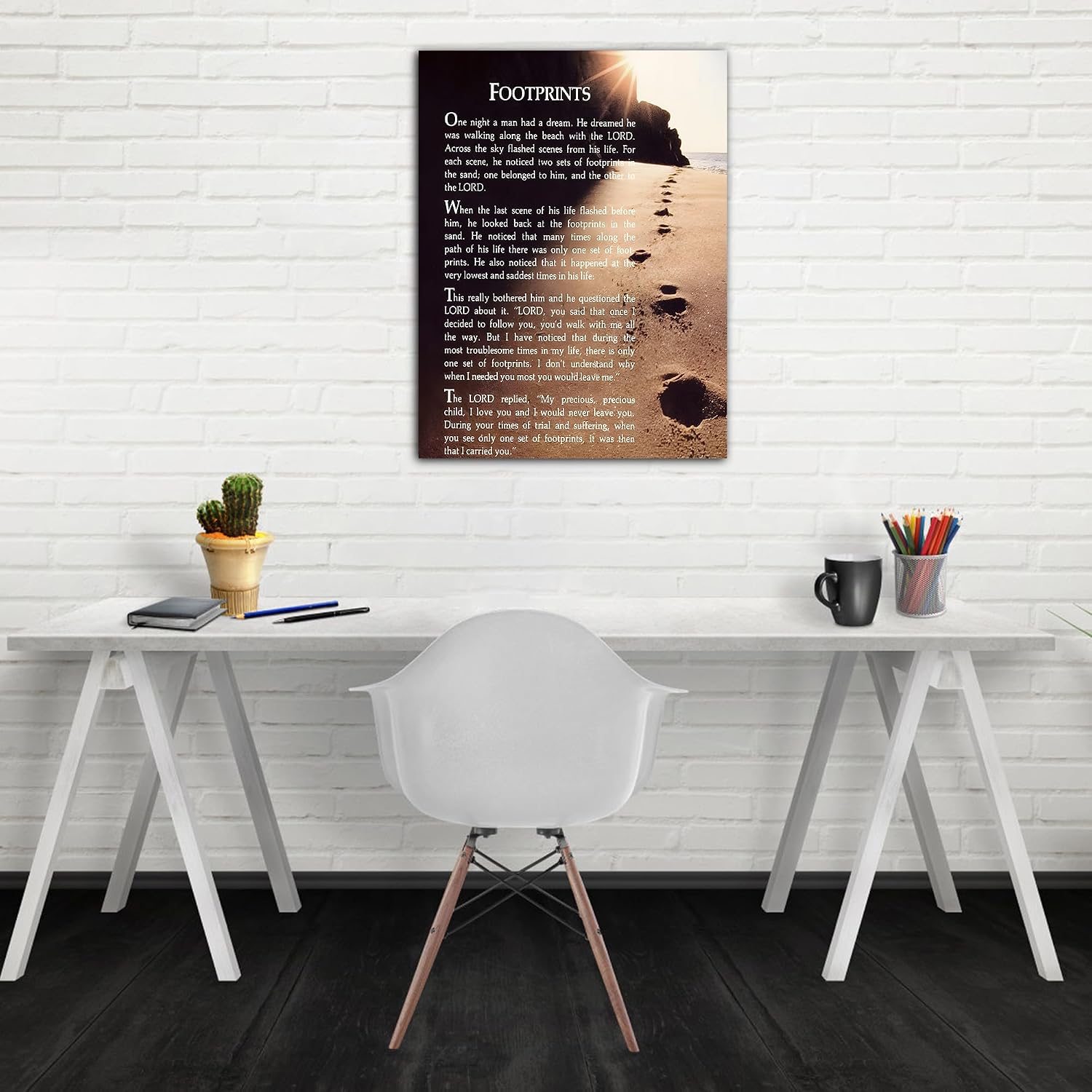 Footprints in the Sand Wall Art Decor, Footprints in the Sand Canvas Prints Wall Art, Inspirational Christian Poem Wall Poster Gift, Beach Picture Wall Art for Living Room Beach Office 24"Wx36"HInches