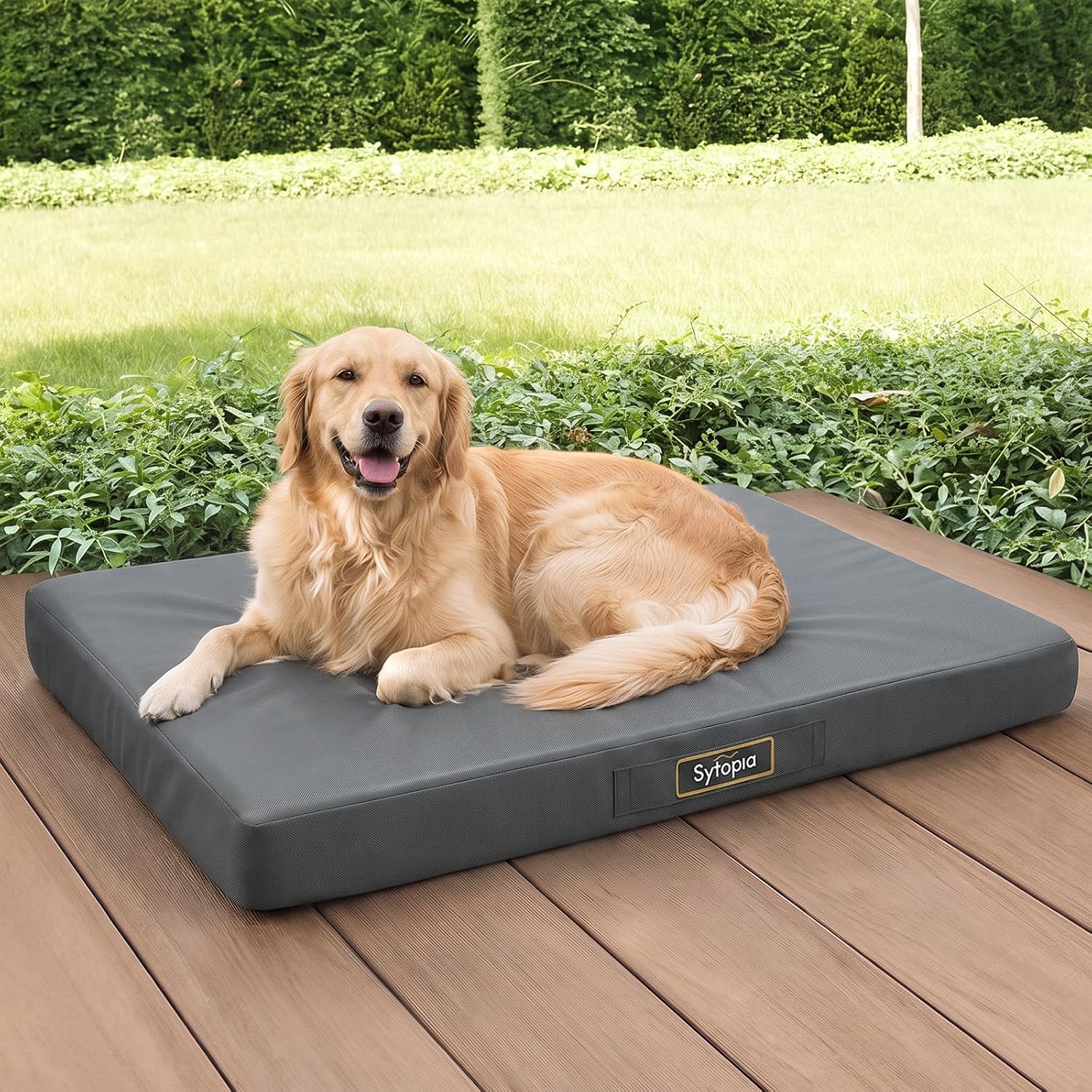 Sytopia Outdoor Dog Bed for Large Sized Dogs, 42“ Canvas Waterproof Pet Bed with Removable Washable Cover, XL Cooling Mat for Patio, Crate, Camping, Travel & Home, Green