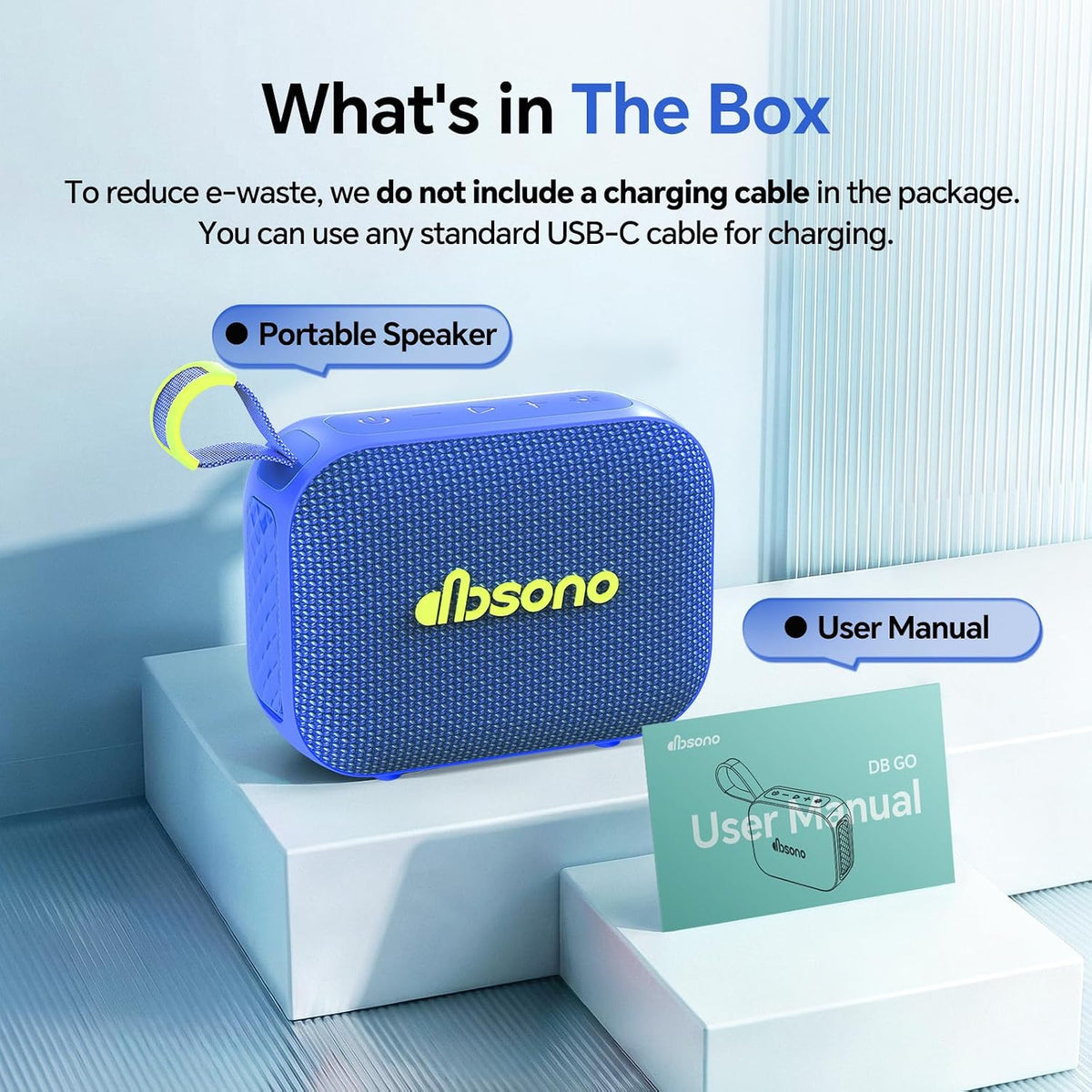 dbsono Portable Bluetooth Speaker Line-in Support: IPX5 Waterproof, Blue