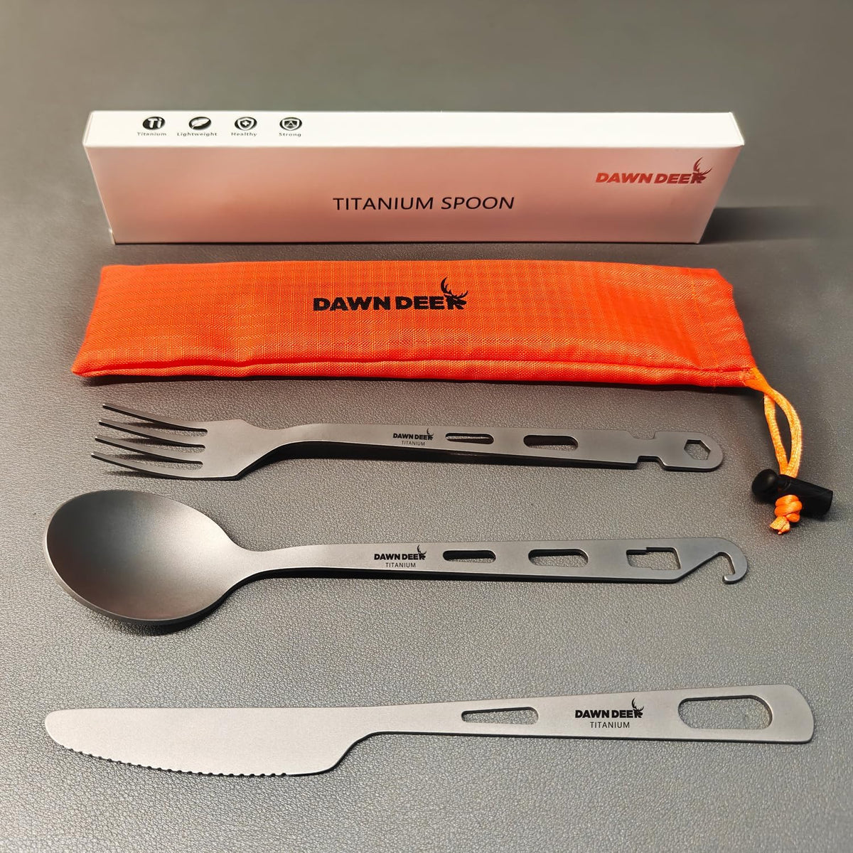 Titanium Fork Spoon Knife Set - Camping Tongs | Ultralight Backpacking Utensils, Travel Cutlery Set, Heat-Resistant & Rustproof, Hiking Survival Gear (Knife+ Fork+ Spoon)