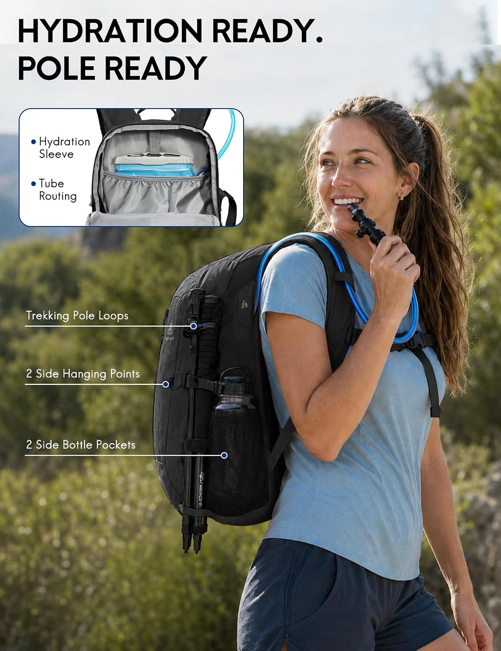 Haimont 25L Lightweight Hiking Daypack with Rain Cover, Black