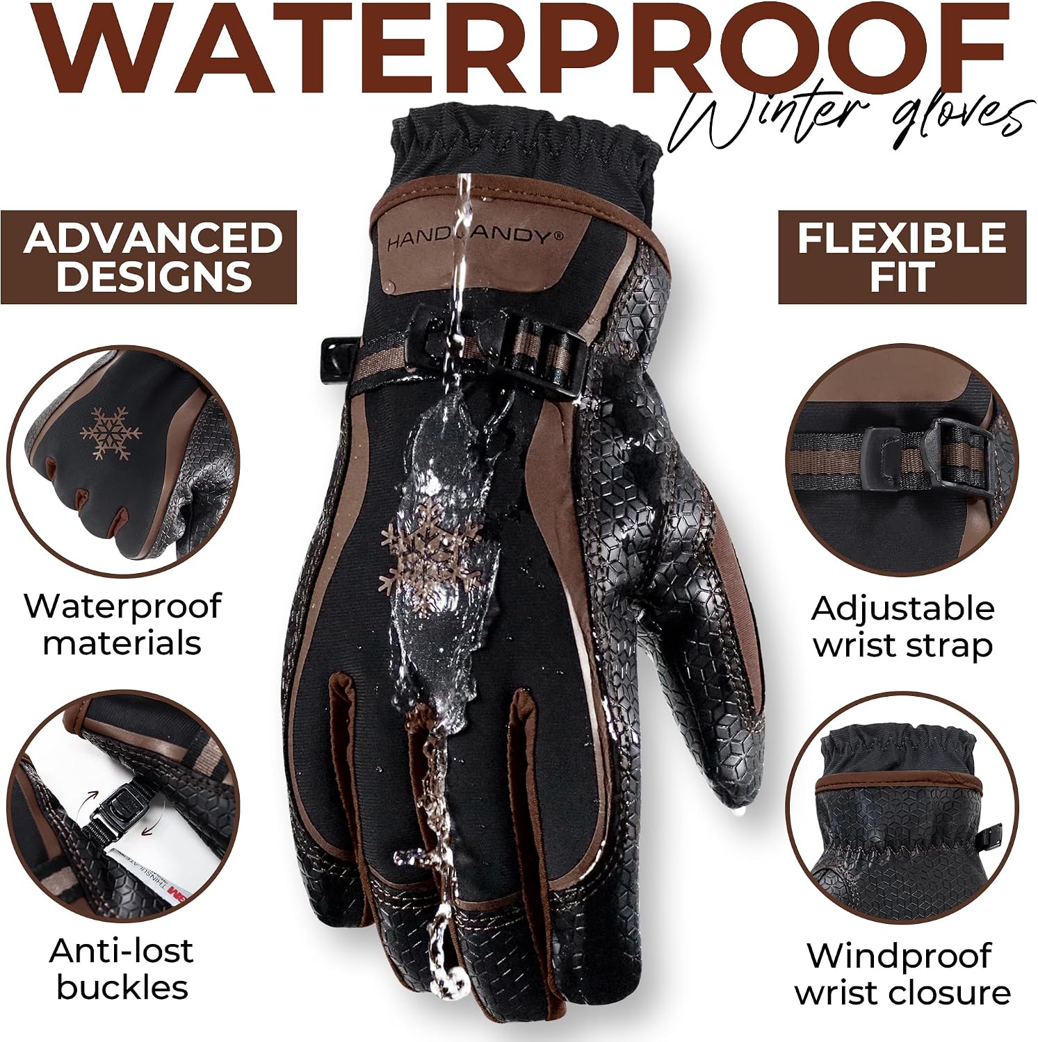 HANDLANDY Winter Work Gloves for Men Women, 3M Thinsulate Insulated Thermal Waterproof Skiing Hiking Cold Weather Gloves
