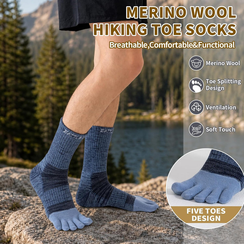 Merino Wool Toe Socks,Hiking Running Crew Socks for Women Men