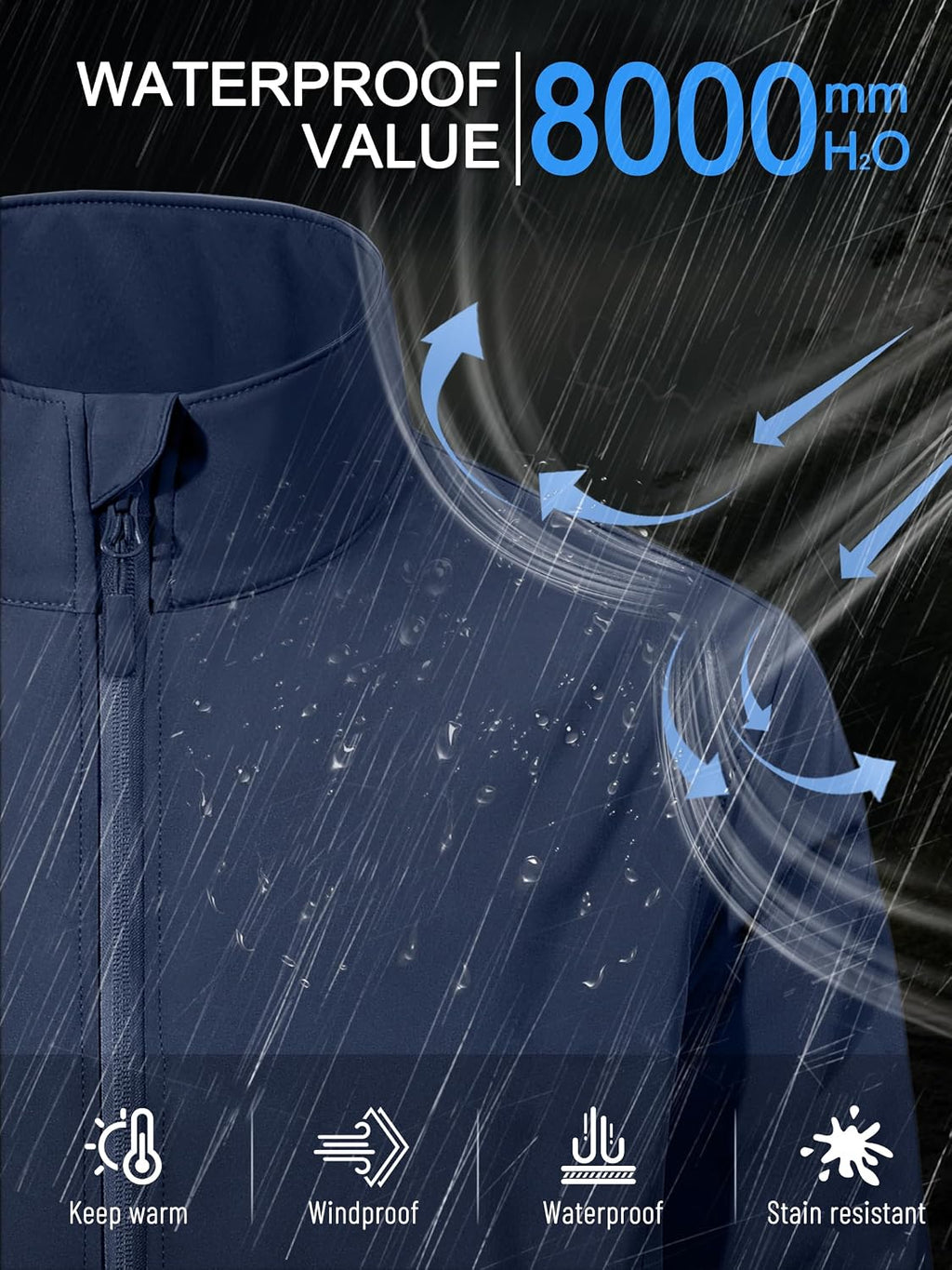 ZITY Men's Softshell Jacket Fleece Lined Lightweight Waterproof Rain Jacket Zip Up Soft Shell Windproof Windbreaker