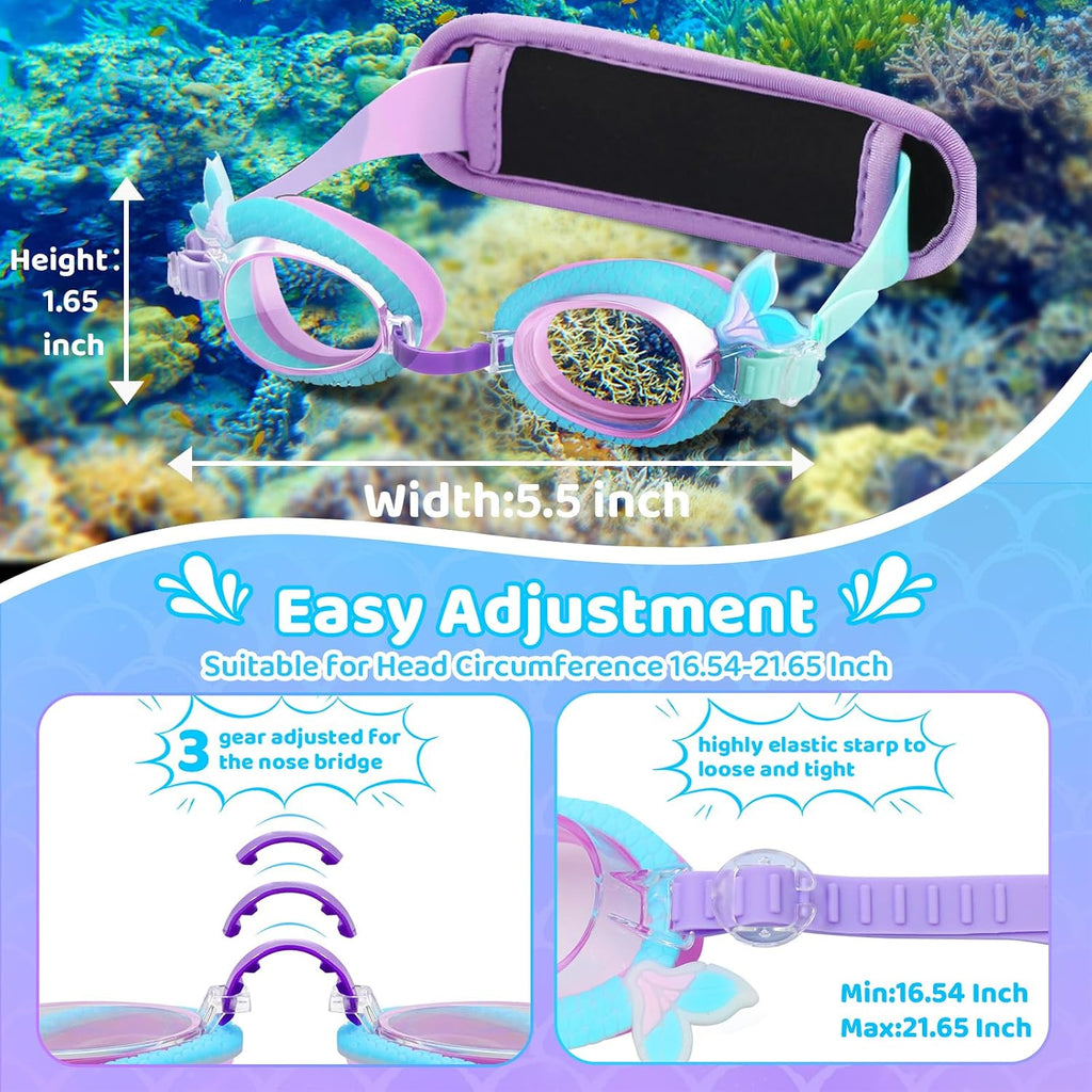 Vvinca Kids Swim Goggles 2-8，Toddler goggles with Fabric Strap No Tangle