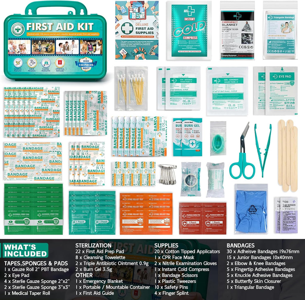 General Medi 150 Pieces Hardcase First Aid Kit - First Aid Box Contains Premium Medical Supplies for Travel, Home, Office, Vehicle, Camping, Workplace & Outdoor
