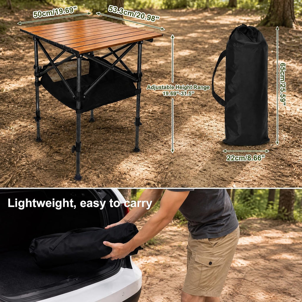 19.7"L x 20.9"W Folding Camping Table with Adjustable Height Brown