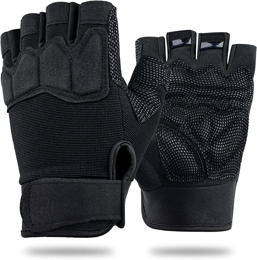 FIORETTO Fingerless Gloves for Men, Breathable Grip Palm Gloves for Motorcycle Riding, Driving, Cycling, Exercise, Workout, Climbing, Hiking and Outdoor Activities M210603