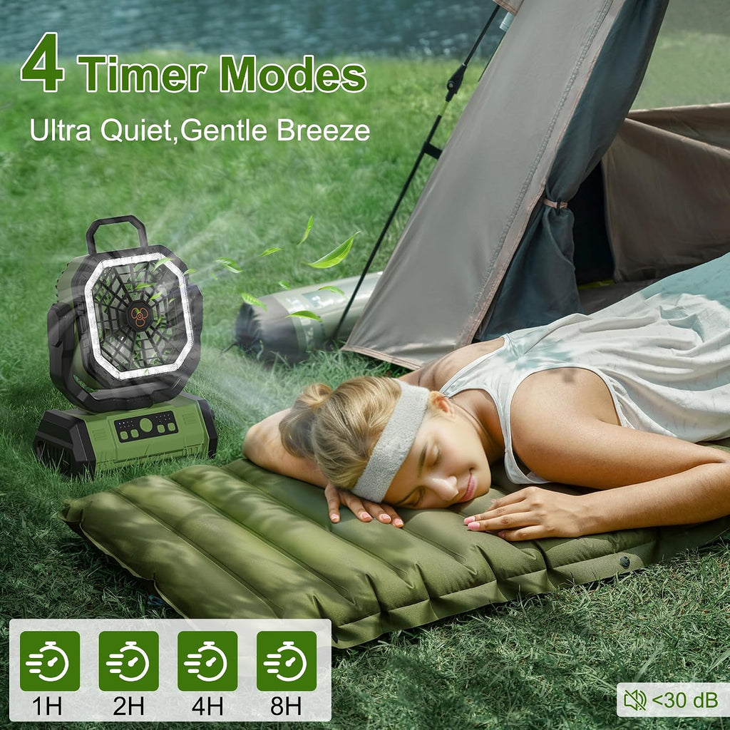 Honesorn 20000mAh Battery Powered Fan with LED Light & Remote, Green
