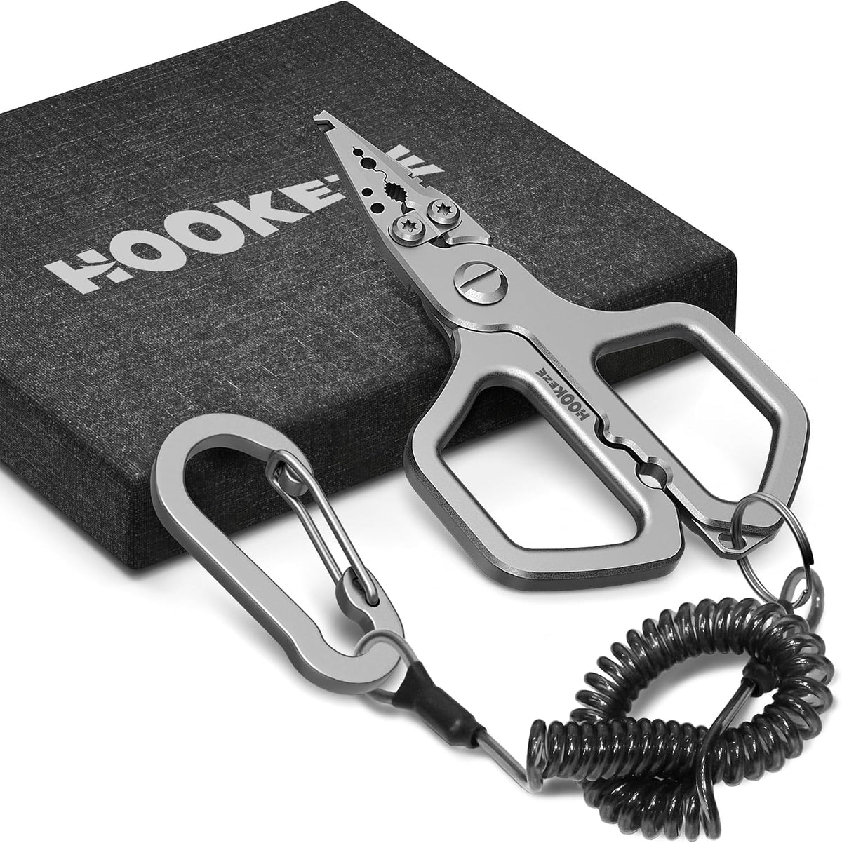 HOOK-EZE 17-4 Fishing Pliers, Saltwater Resistant Fishing Scissors,Tungsten Cutters, Knot Tying Tool with Lanyard, Split Ring Hook Remover, Gifts for Men