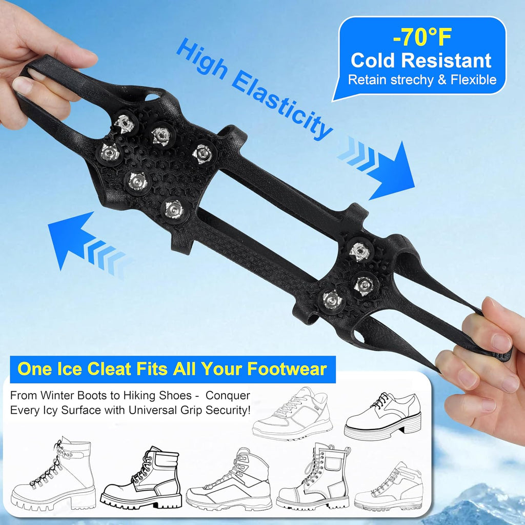 Ice Snow Cleats for Shoes and Boots 9 Studs Crampons Shoe Spikes for Snow and Ice Non-Slip Ice Shoes Grippers with Adjustable Straps Overshoe for Women Men Kids Hiking Walking Ice Fishing
