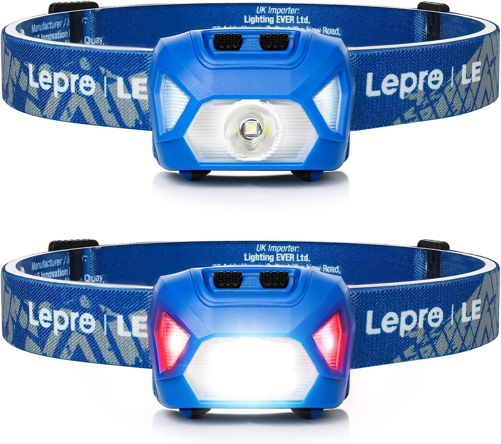 Lepro Headlamp Battery Powered Waterproof LED Headlight 2 Pack - Blue