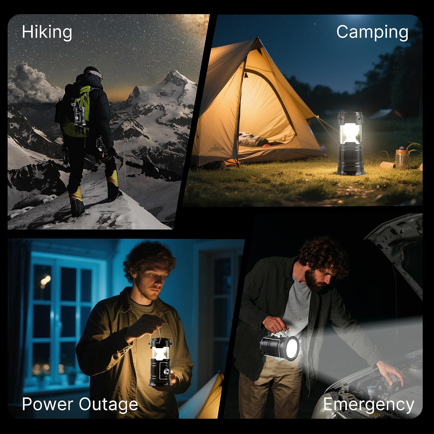 Lichamp Collapsible Portable Solar Camping Lantern, USB Rechargeable LED Flashlight - Survival Kits for Power Outages Hurricane Supplies Emergency, Indoor & Outdoor, 4-Pack