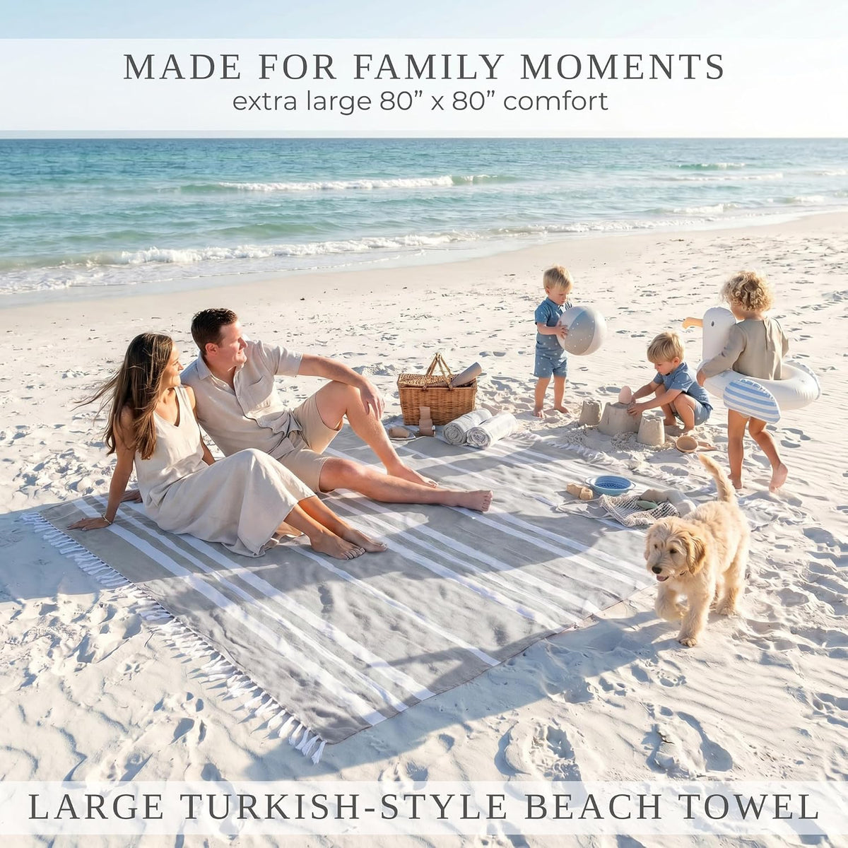 Beautiful Extra Large Beach Blanket with Tassels - Soft Turkish Towel