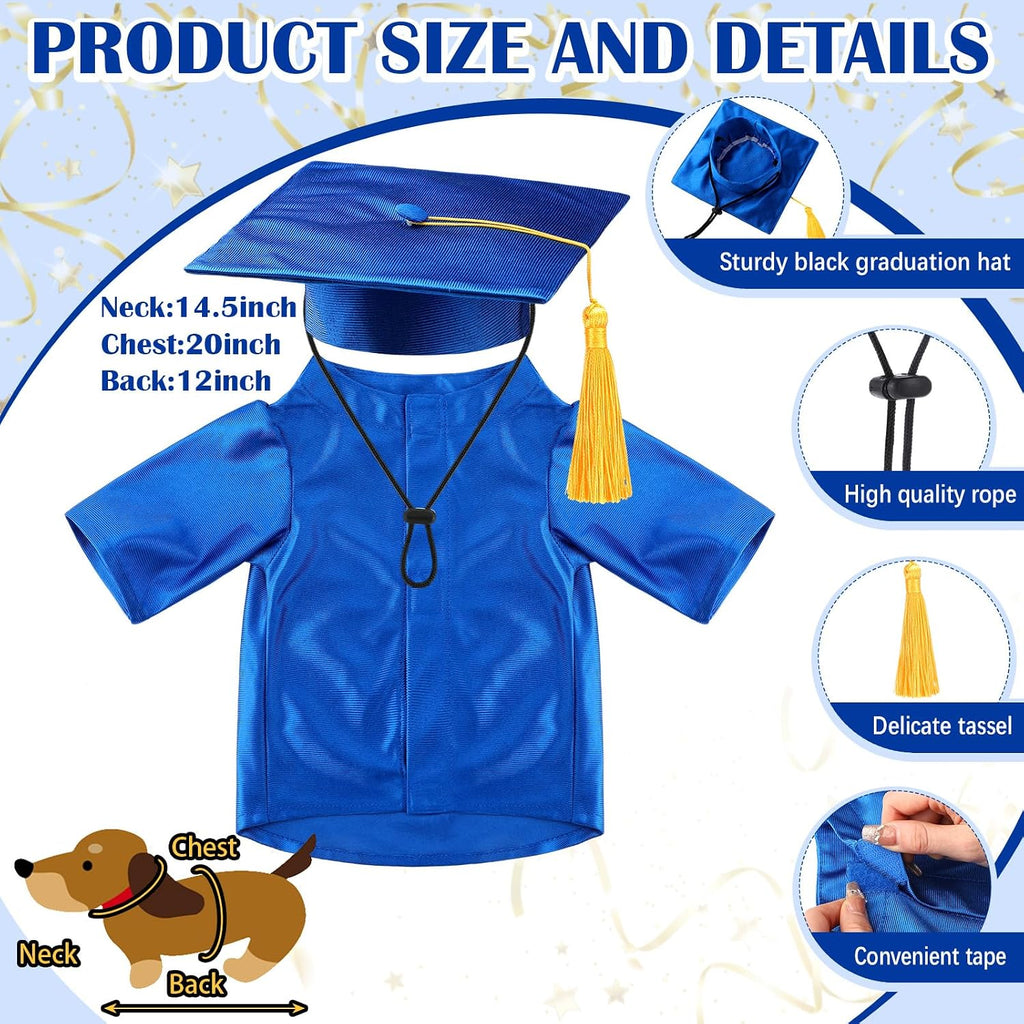 Chicingyou Small Dog Graduation Cap and Gown 2026 with Stole Washable Shirt and Hat Pet Graduation Gown Costume Outfit for Tiny Dog Little Cat Doll Clothes Holiday Halloween Costume Accessory(Blue)