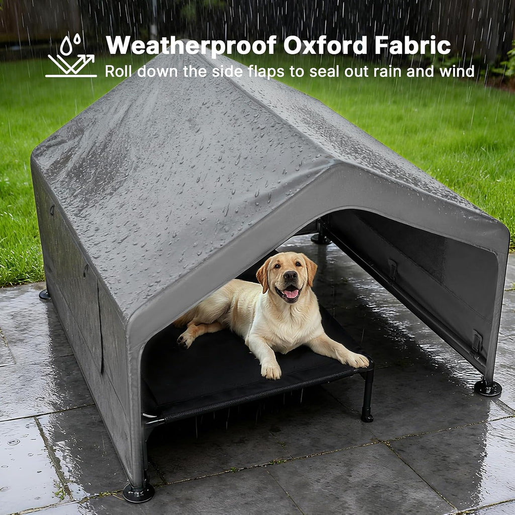 Veehoo Extra Large Dog House Outdoor Includes Elevated Dog Bed-Weatherproof