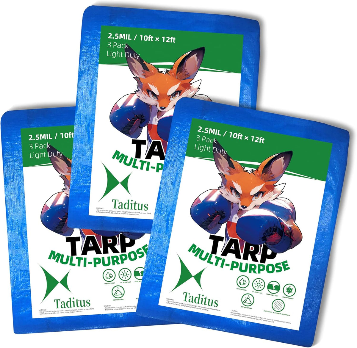 2.5 Mil Waterproof Tarp 6x8 Ft (5 Pack) | All-Weather Light Duty Upgraded 2.0 | Camping DIY Home Cover