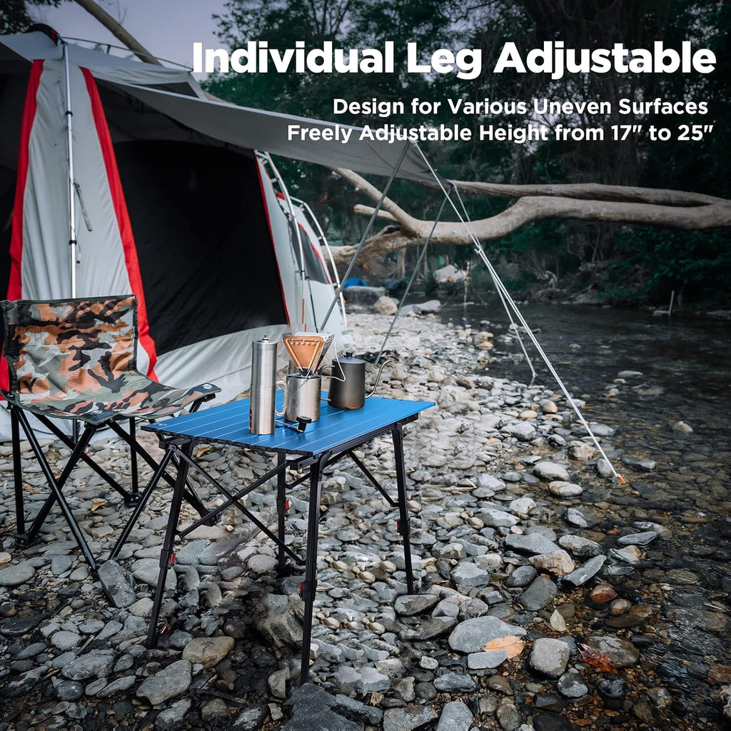 VILLEY Portable Camping Table with Adjustable Legs, Aluminum Folding Table