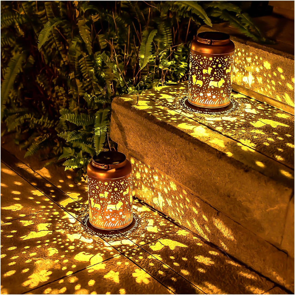 Corgi Dog Solar Lanterns Outdoor Hanging Waterproof Solar Lights Dog Gifts for Women Men Metal Decorative LED Lanterns for Outside, Patio, Landscape, Yard Decor, Garden Decorations