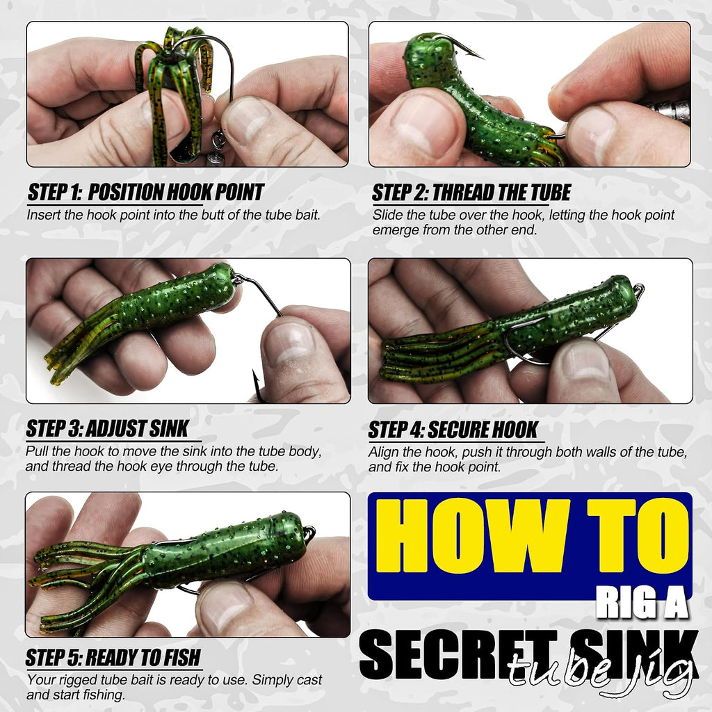 Tube Lures Jig Heads Hooks Tube Baits Worms for Bass Fishing
