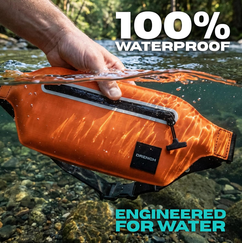 Drench Waterproof Fanny Pack & Waterproof Phone Pouch Set | IPX8 Submersible Waist Pack Dry Bag for Fishing, Hiking, Camping, Kayaking, Paddle Boarding & Water Sports | Orange