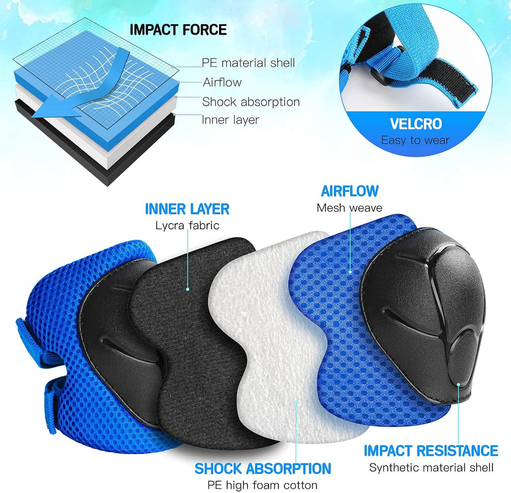 Wemfg Kids Protective Gear Set Knee Pads for Kids 3-14 Years Toddler Knee and Elbow Pads with Wrist Guards 3 in 1 for Skating Cycling Bike Rollerblading Scooter