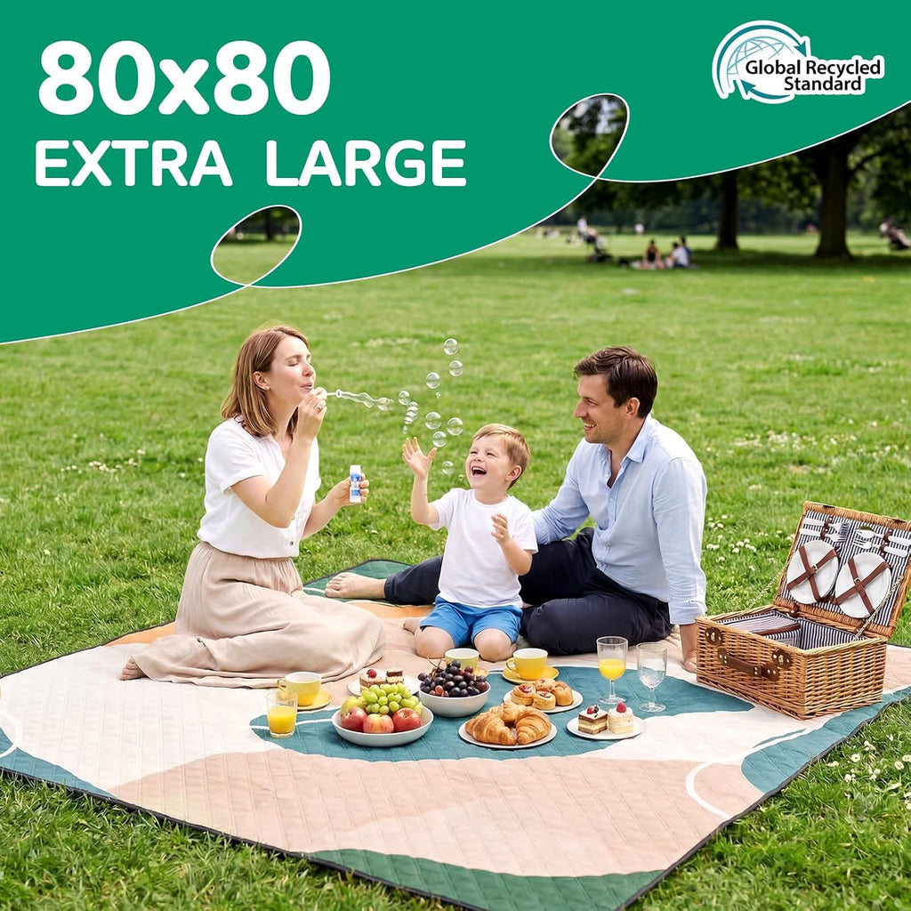 RYCHIC Waterproof Picnic Blanket Outdoor Camping Beach Mat Outside Rug Tent Floor Carpet Extra Large Foldable Sandproof Car Essential Roadtrip Rv Accessories Glamping Gear Must Haves Hiking Gift
