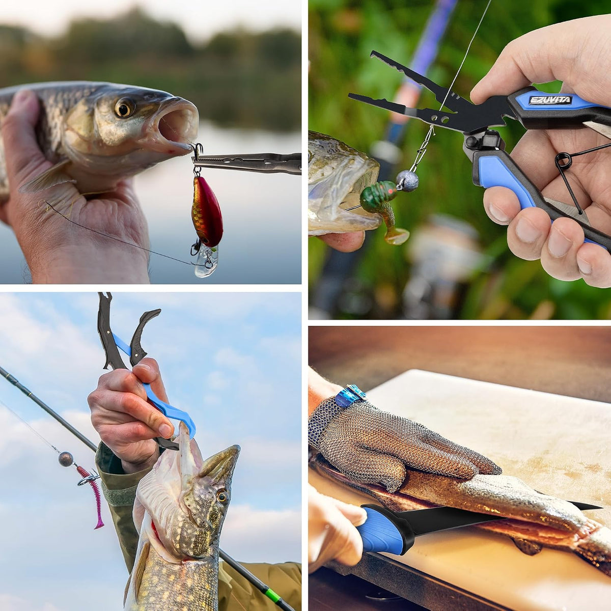 7-Piece Fishing Tool Kit with Pliers, Fillet Knife and Lip Gripper