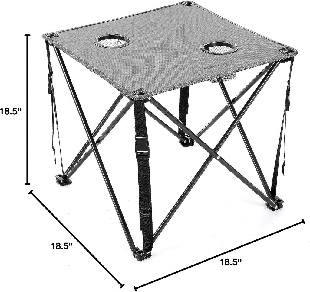 ARROWHEAD OUTDOOR 26” (66cm) Portable Camping Folding Table, 2 Cup Holders, Square, Carrying Case, Steel Frame, High-Grade 600D Canvas