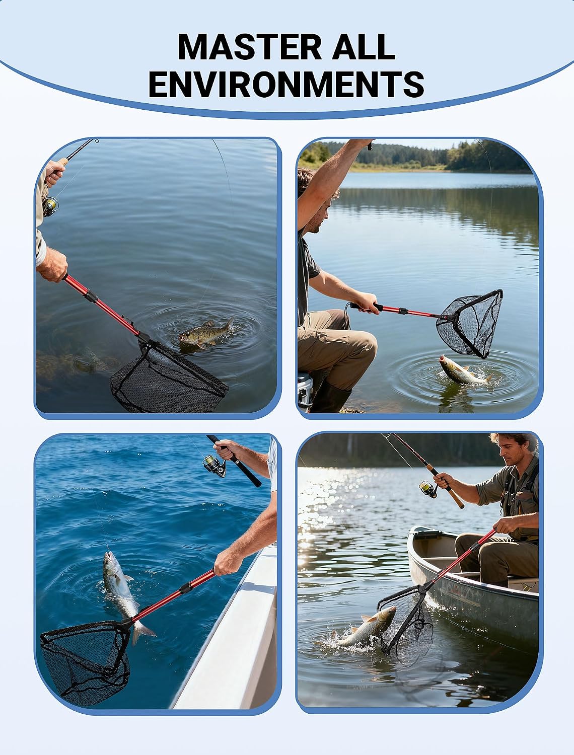 Upgraded Foldable Floating Fishing Net, Tangle-Free Anti-Snag Coated Landing Net, Quick Release & Easy Fold, Portable Fishing Gear for Ranger Boat, Kayak & Trout Salmon Bass Fishing, Gifts for Men