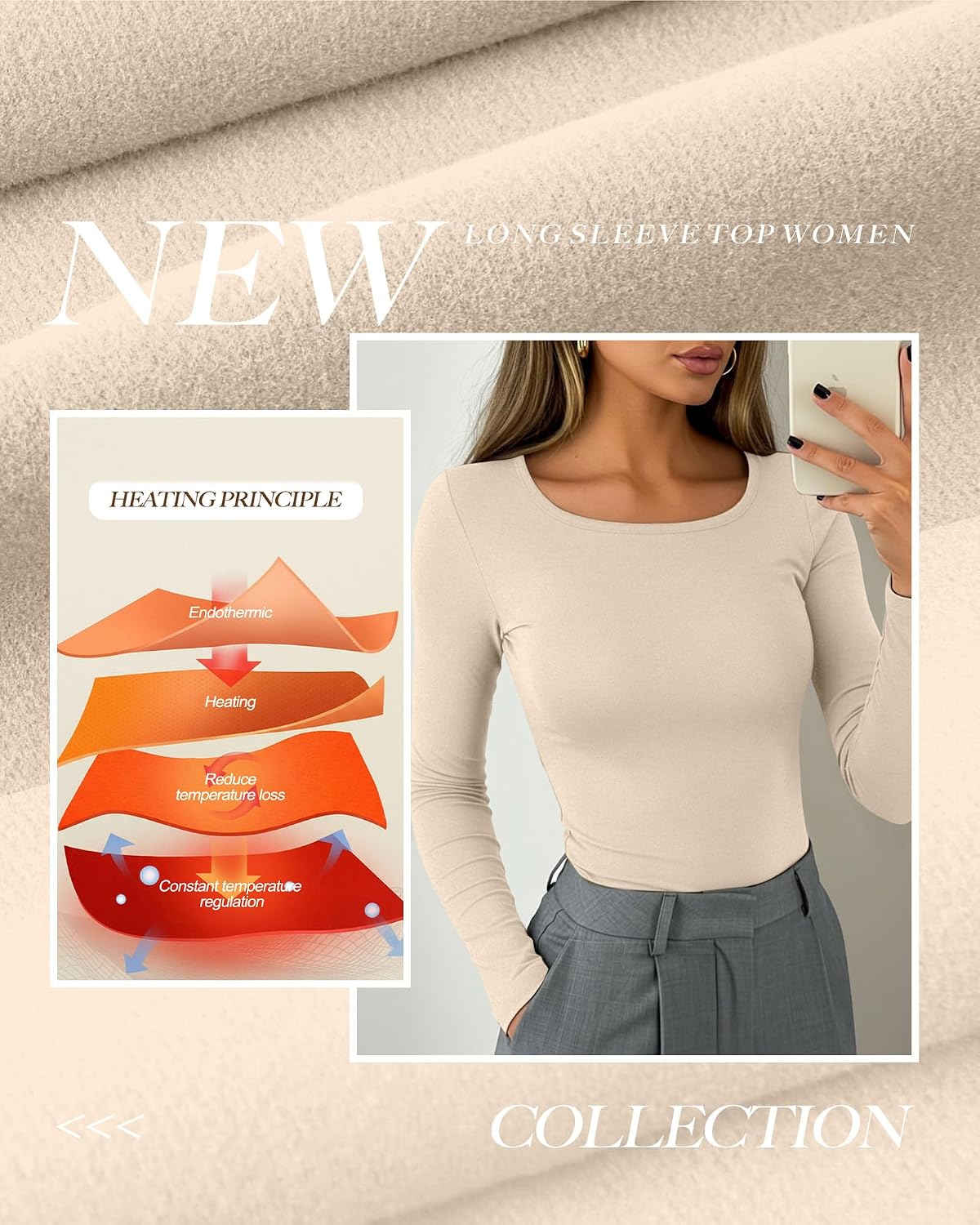 Neer 3 Pack Womens Thermal Shirts Crew Neck Fleece Lined Tops