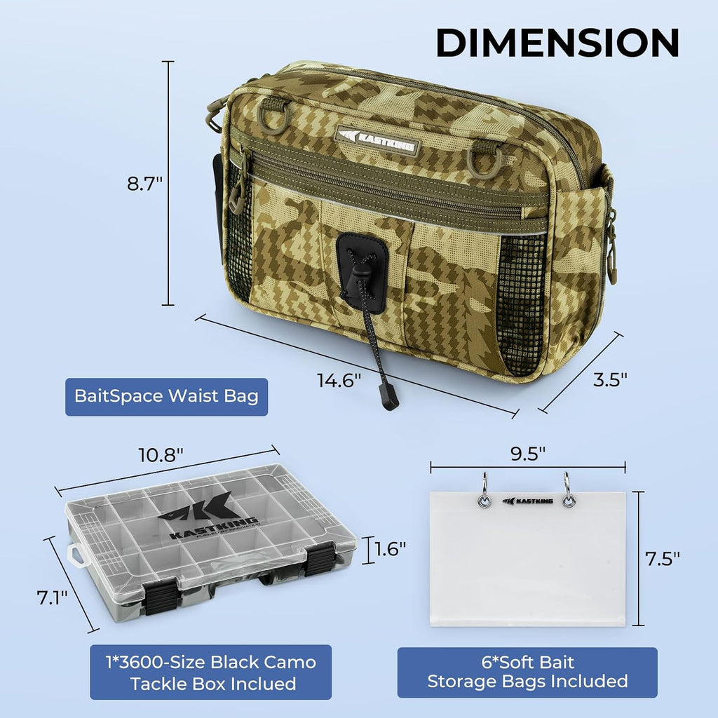 KastKing BaitSpace Waist Bag, Fishing Fanny Pack with Rod Holder