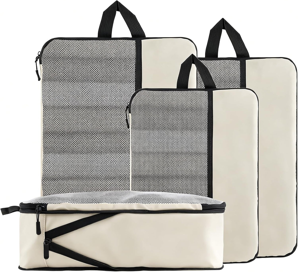 U+U 4 Set Compression Packing Cubes, Travel Organizers (Cream)