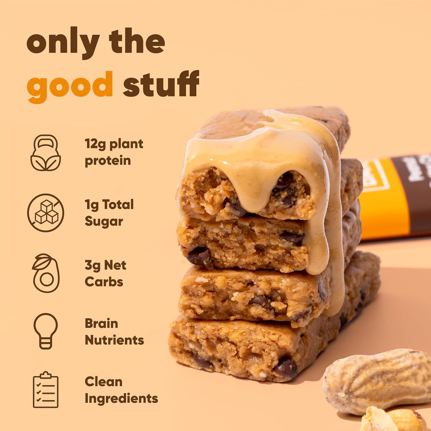 IQBAR Clean Protein Bars, Low Sugar Keto, Peanut Butter Chip 24-Count