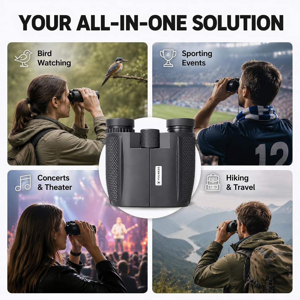 VULNESS 10x25 Binoculars for Adults, Compact for Bird Watching & Cruises