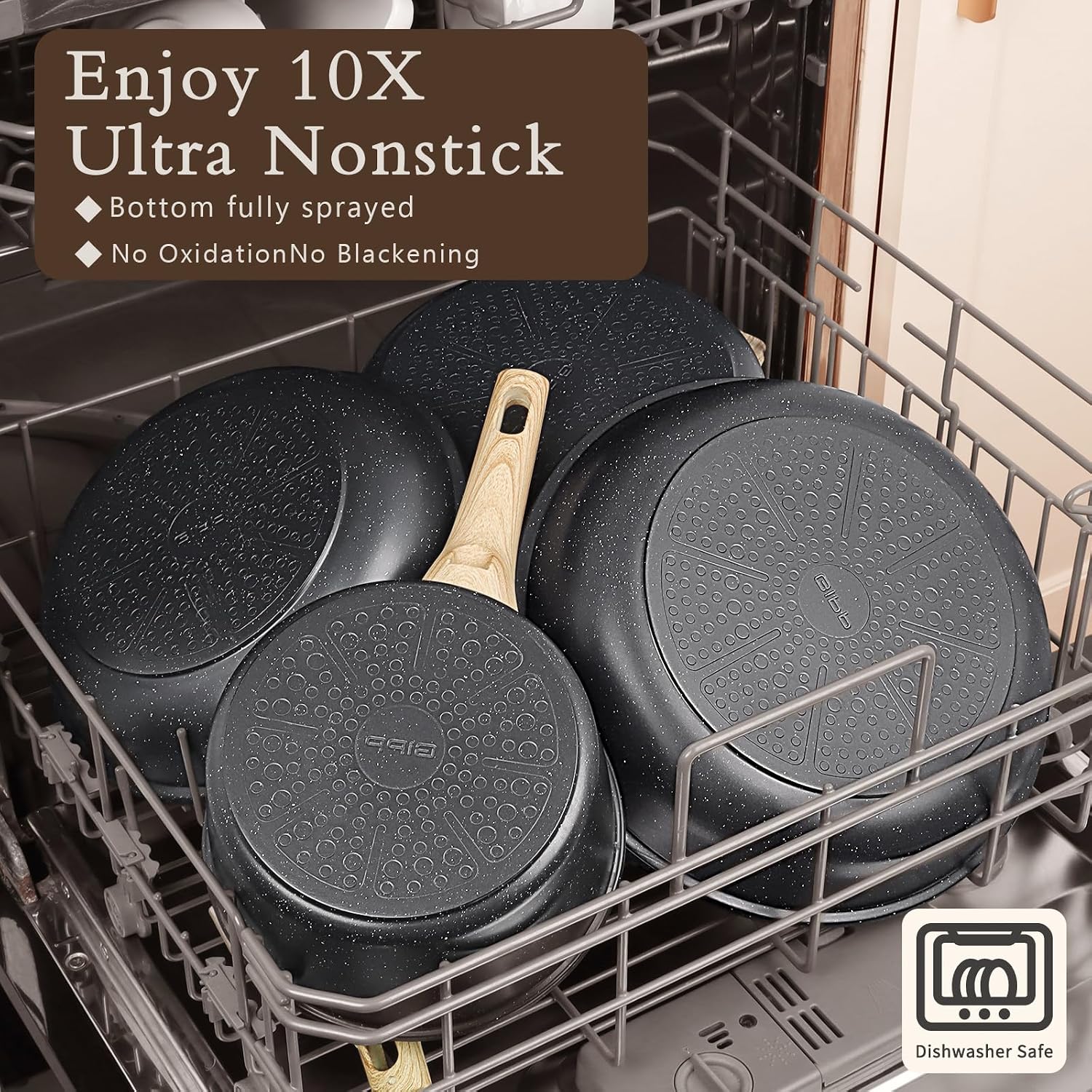 GiPP Ceramic Pots and Pans Set Non Stick - 17 Pcs Nonstick Cookware Set, Non-toxic Healthy Kitchen Cooking Set w/Frying Pans Set, Dishwasher Safe, PFAS PTFE PFOA PFOS Free, Dark Gray