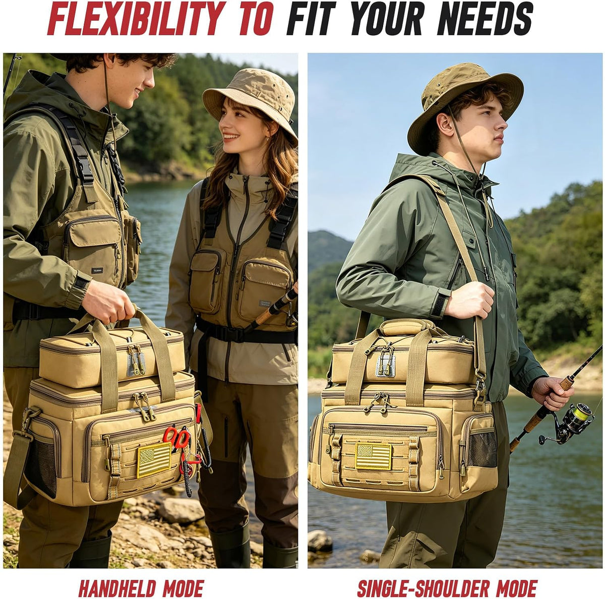 Fishing Tackle Bag, Equipped With 4 Tackle Boxes and Detachable Reel Storage Pouch, Waterproof Fishing Gear Organizer, Adjustable Shoulder Strap Fishing Bags for Saltwater & Freshwater