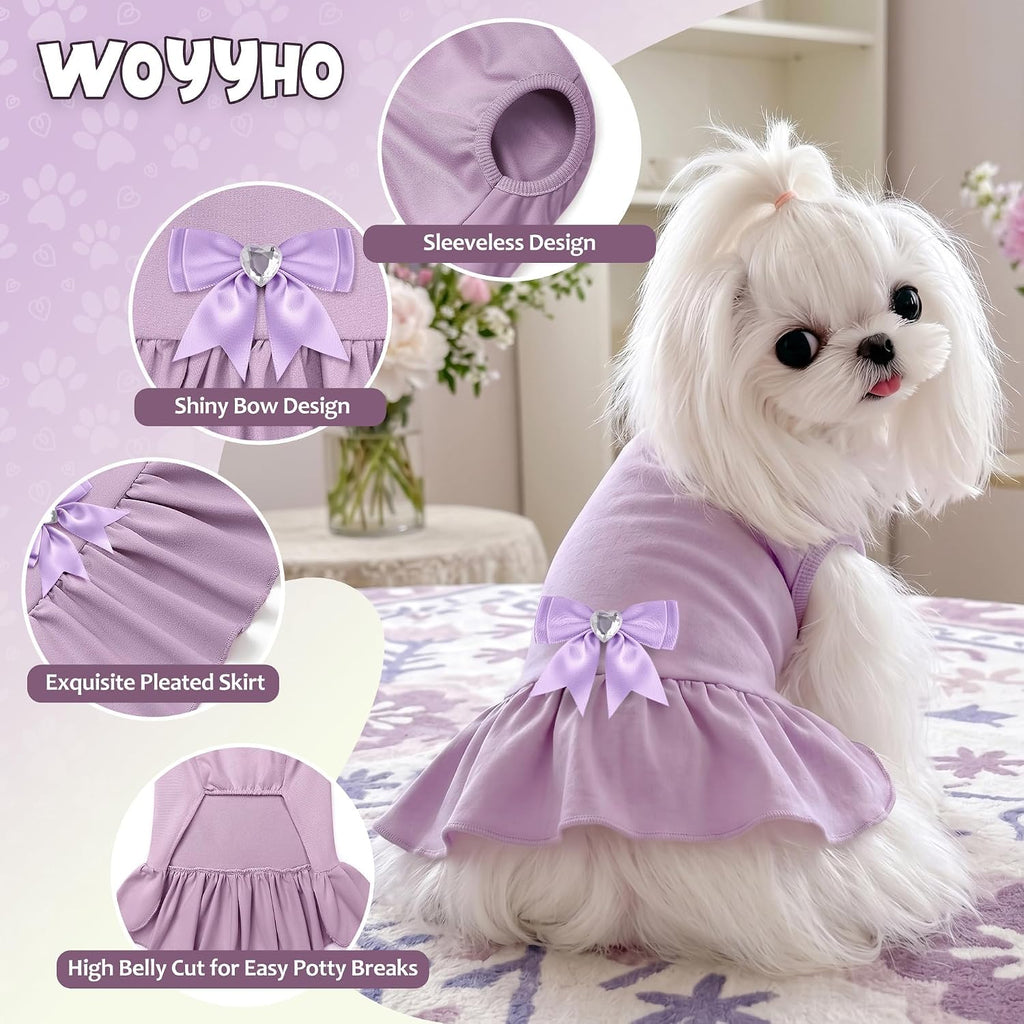 WOYYHO Small Dog Dress with Bowknot, Cute Sleeveless Puppy Princess Dress