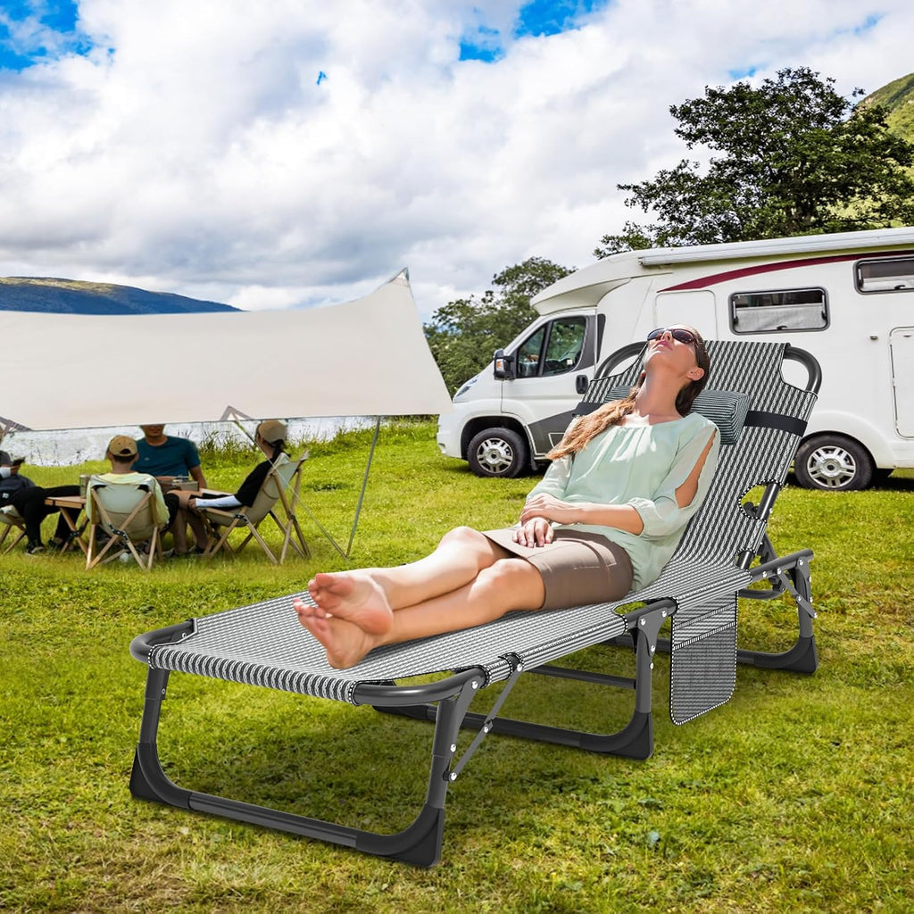 Slsy Folding Camping Cot for Adults, Adjustable Camping Bed with Pad
