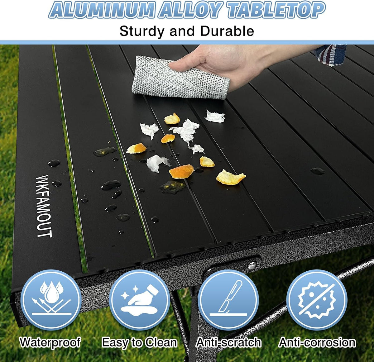 29.9" Tall Folding Camping Table for 2-6 Person, 54.7" Large Aluminum Foldable Roll-up Table Outdoor with Carry Bag for Picnic, Camp, Sturdy, Backyard, Patio