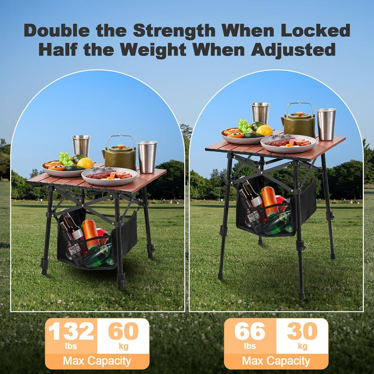 Odoland Portable Camping Table, Folding for Beach Outdoor Adjustable Height