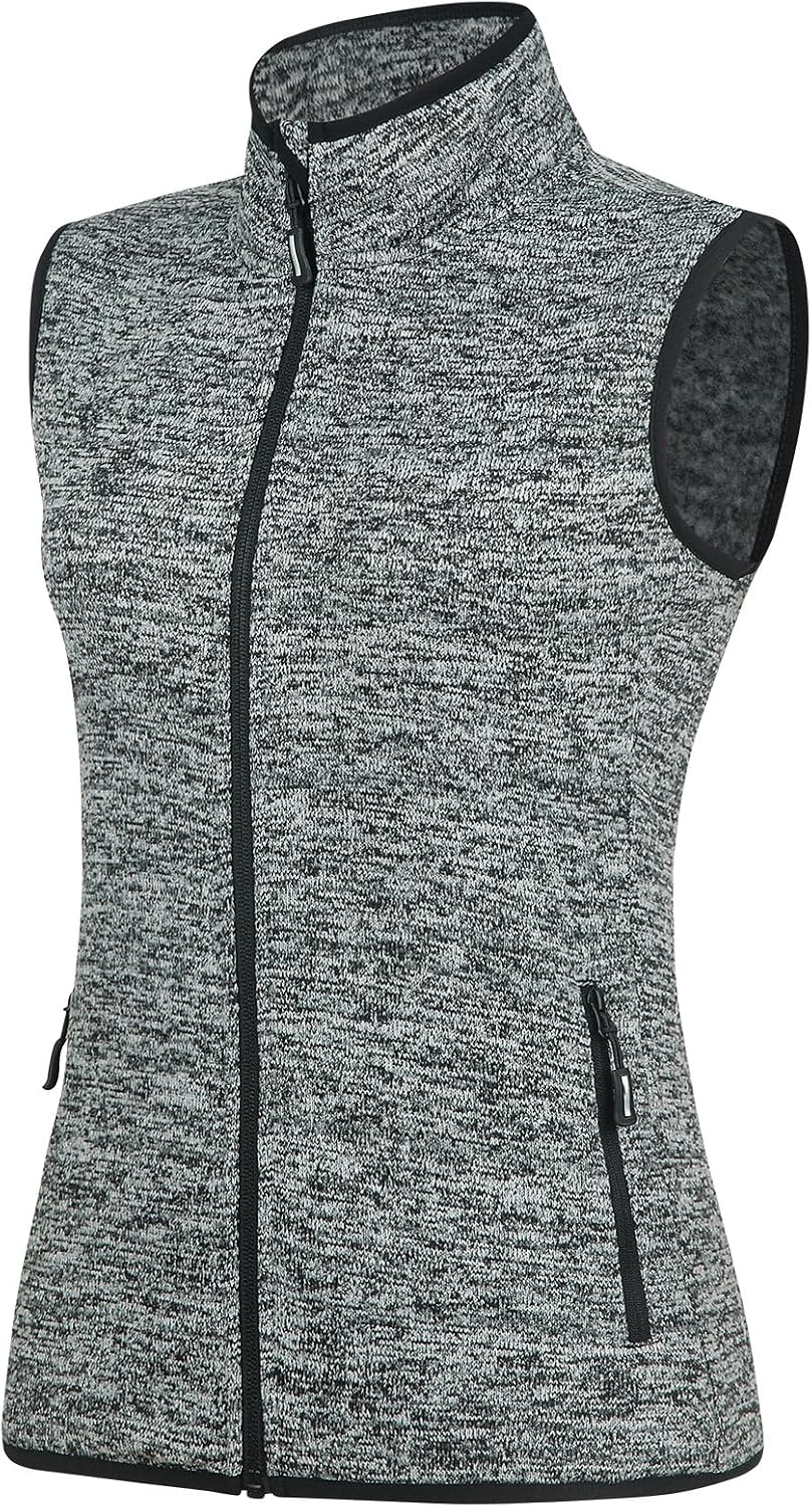 Zip Up Womens Vest with Zipper Pockets Sweater Fleece Vest