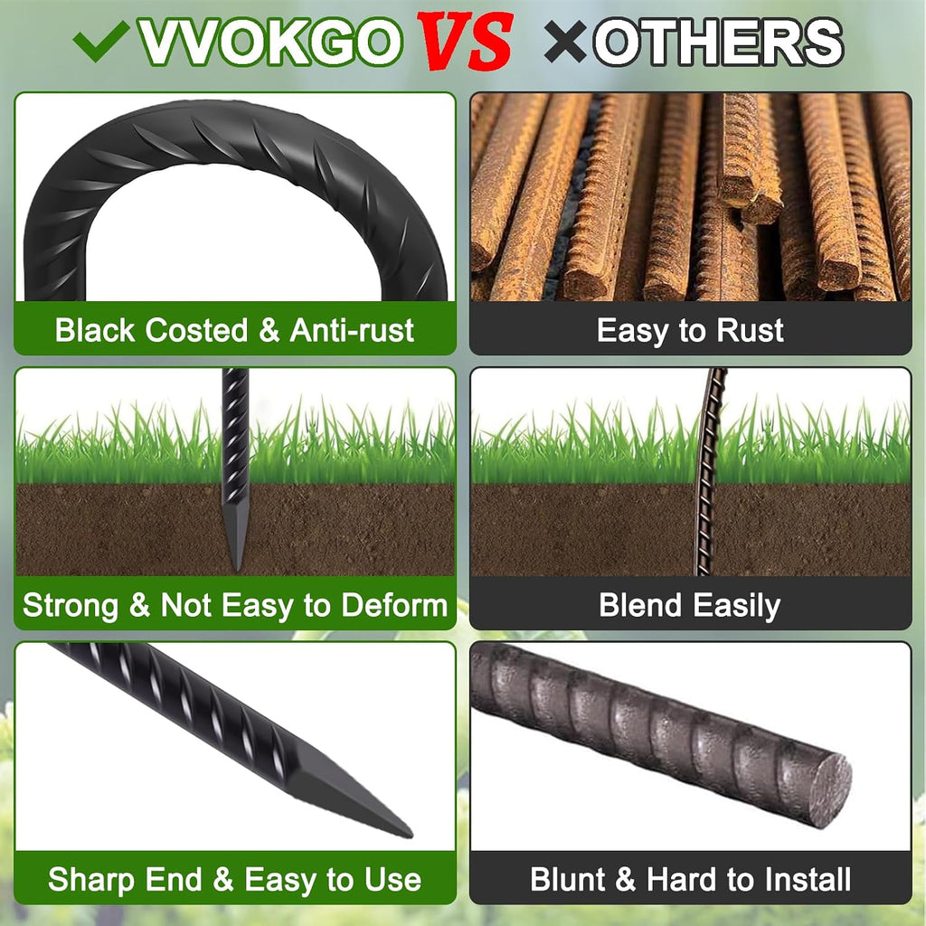 VVOKGO Rebar Stakes 12 Inch J Hook Heavy Duty Tent Stakes for Wire Fencing