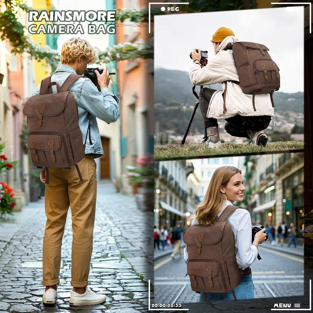 RAINSMORE Camera Backpack, DSLR SLR Mirrorless Camera Bag for Photographer