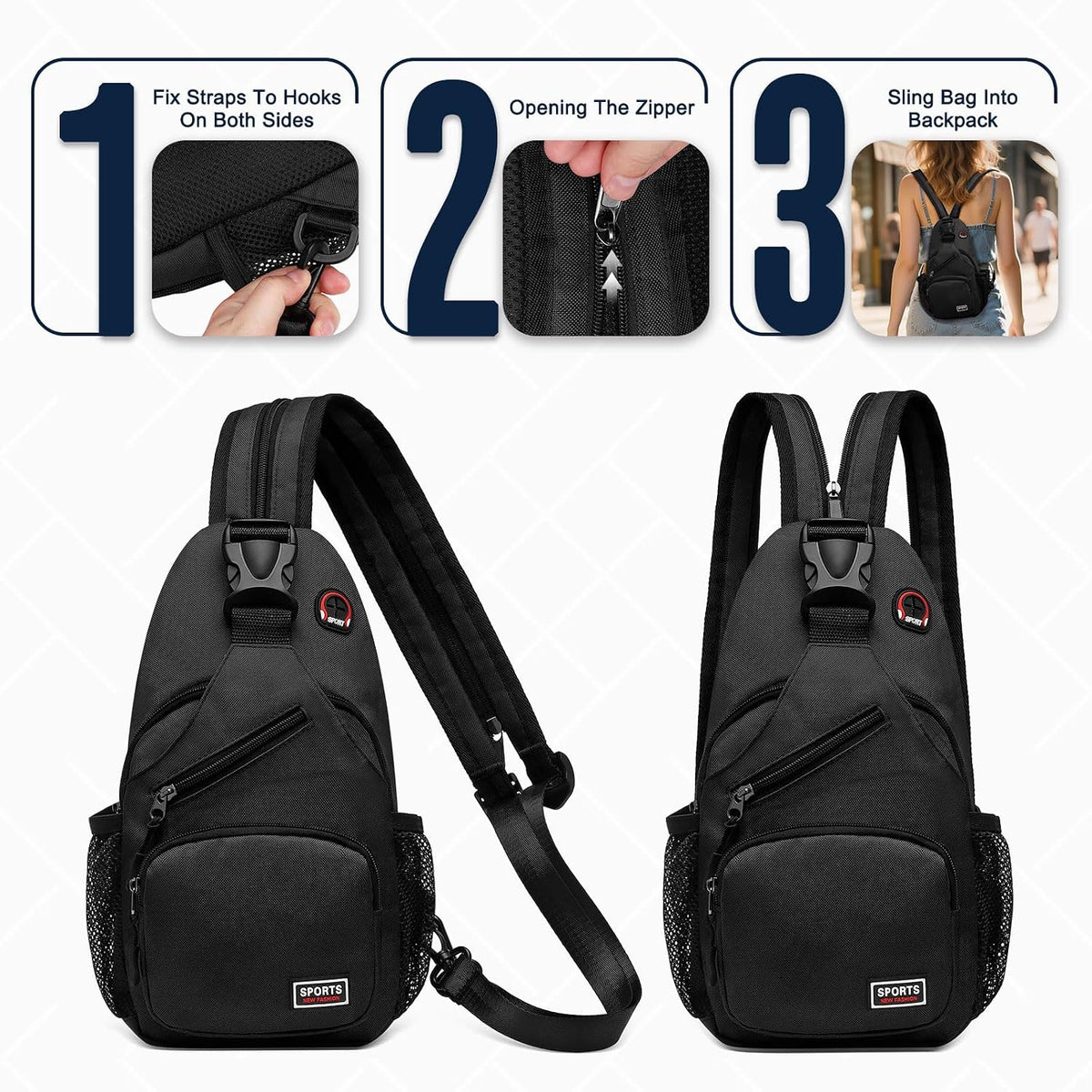 Small Sling Bag with Coin Pocket Fits for 7.9" Tablet, Black