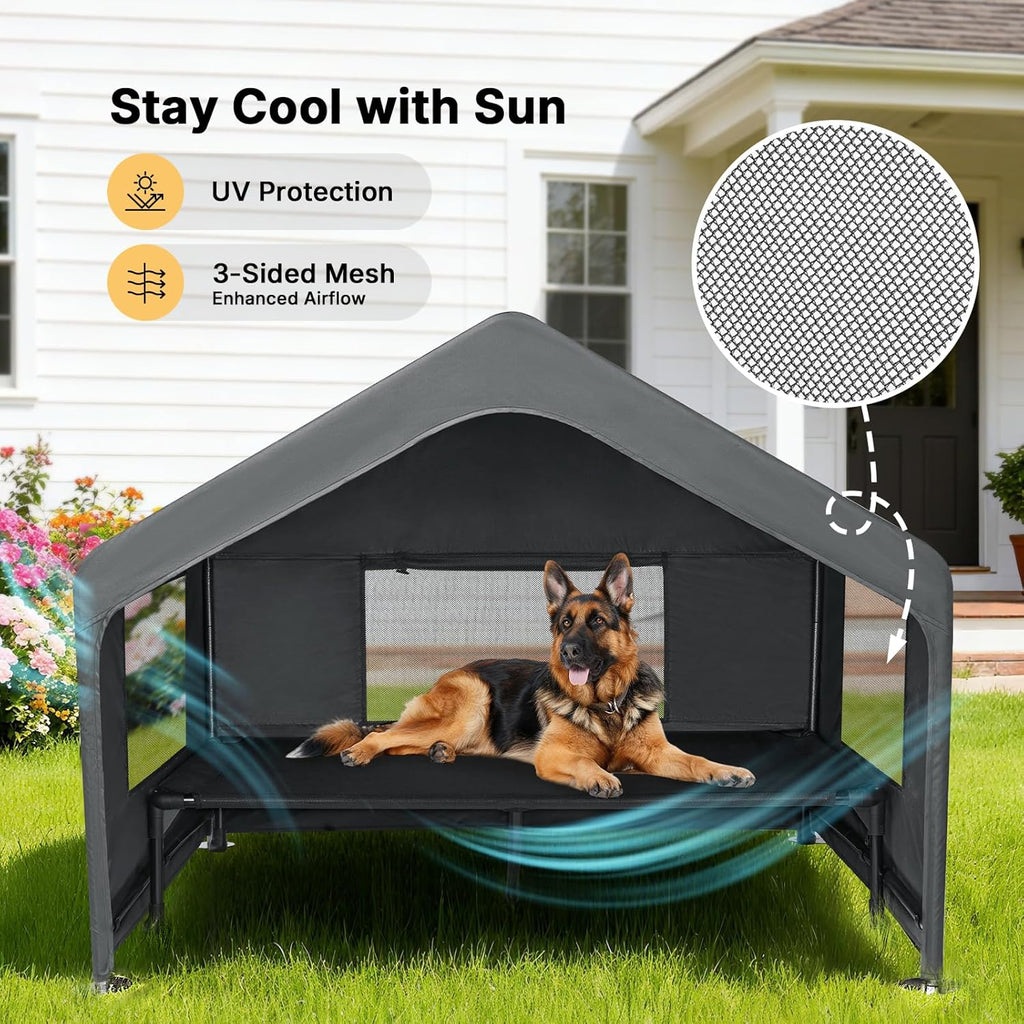 Veehoo Extra Large Dog House Outdoor Includes Elevated Dog Bed-Weatherproof