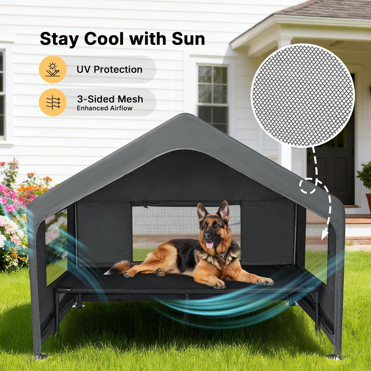 Veehoo Extra Large Dog House Outdoor Includes Elevated Dog Bed-Weatherproof